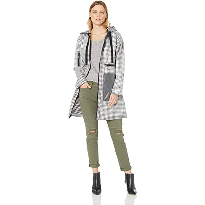 Cross-Border Fashion Raincoat Tpu Double-Layer Pure Cotton Black and White Plaid Lining Rainproof Windbreaker Export European and American Adult Raincoat