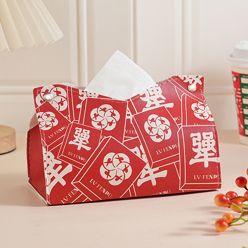 Caixa de toallas de mahjong rojo festivo, caja de extracción de papel de sala de estar doméstica, caja de extracción de papel de lujo, caja de almacenamiento de extracción de papel de alto nivel, restaurante 2025