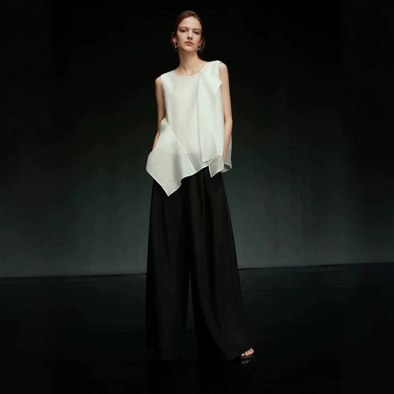 [Same Style as in the Mall] Ruffled Acetate Sleeveless Top for Women 2026 Summer New Tencel Chiffon Shirt 5612