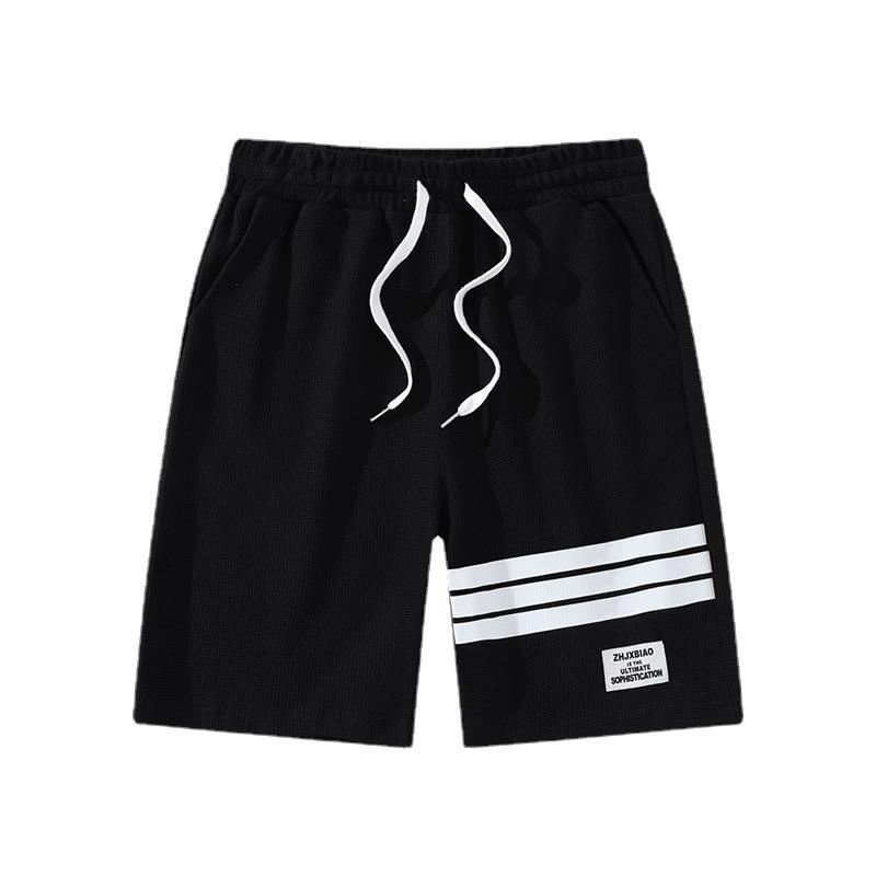 Waffle traje de camiseta de manga corta para hombre 2024 verano de tres barras pantalones cortos casuales de manga corta de dos piezas al por mayor