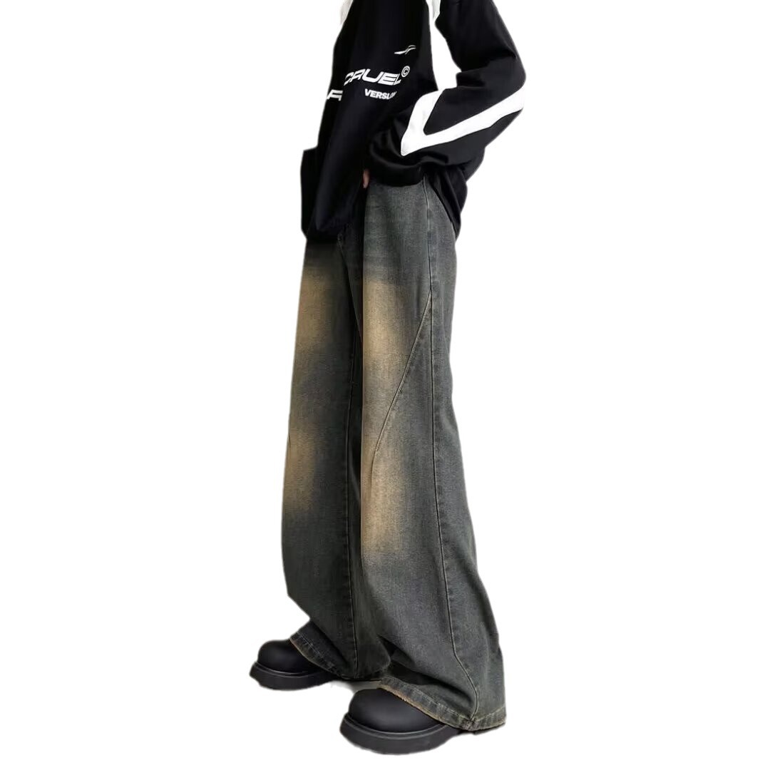 Spring and Autumn American retro jeans loose Ruan handsome casual wide-leg pants fashion brand ins high street flared pants men