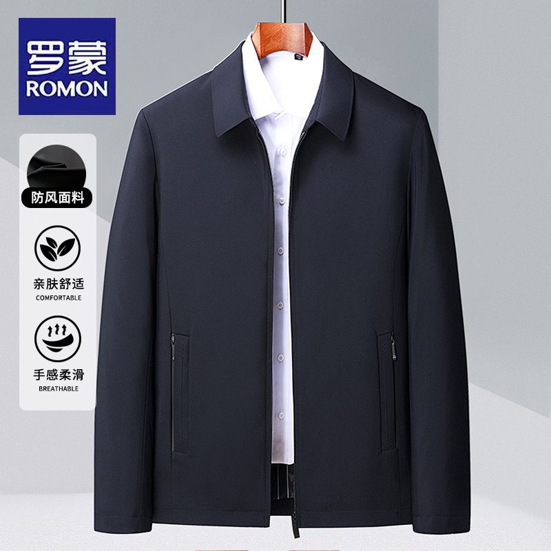 Romon Middle-Aged and Elderly Dad Spring New Men's Lapel Jacket Loose Casual Men's Spring & Fall Tops and Jackets