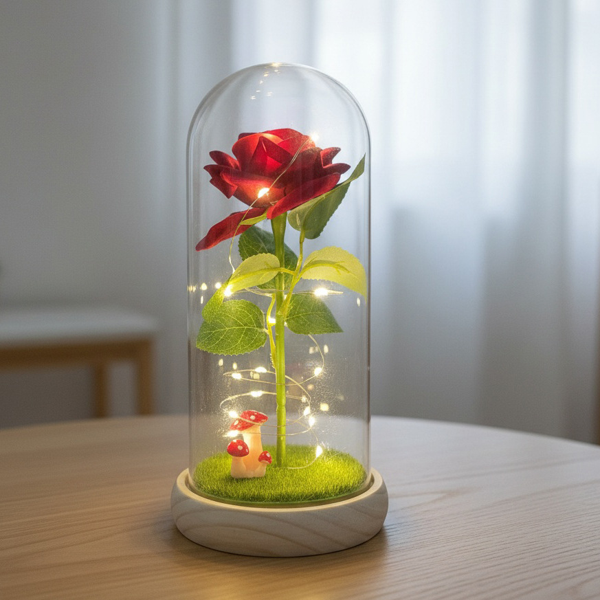 Rosas rojas + hongos + troncos