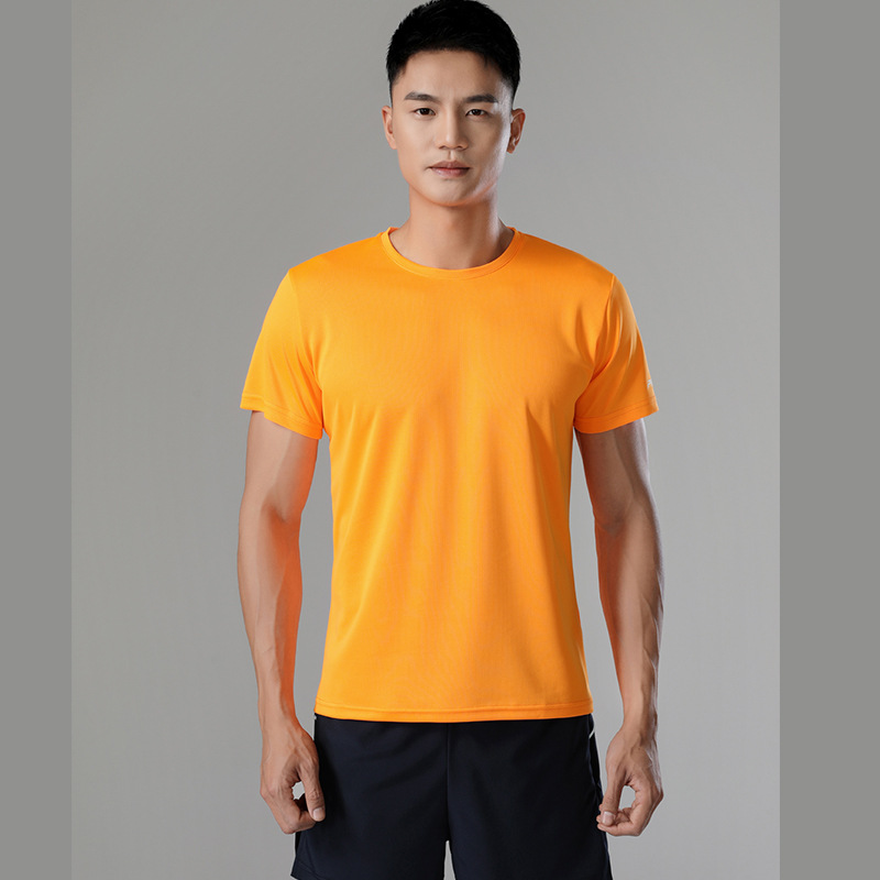 Camiseta deportiva unisex de manga corta de secado rápido para exteriores, con cuello redondo y estampado de logotipo para grupos y empresas, ideal para exportación transfronteriza.
