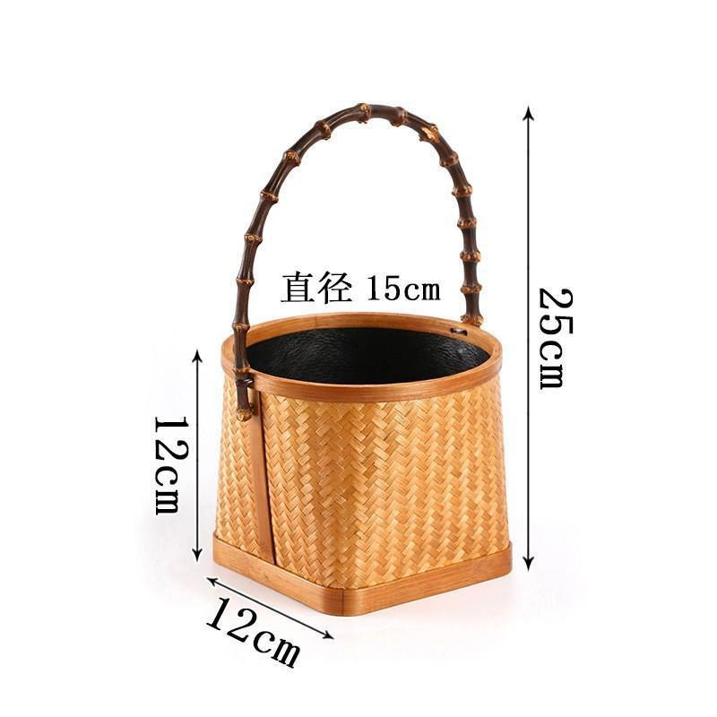 漆塗り竹茶煮炭かご、竹炭かご、灰かご、茶煮オリーブ炭かご、茶器、茶道具収納|undefined