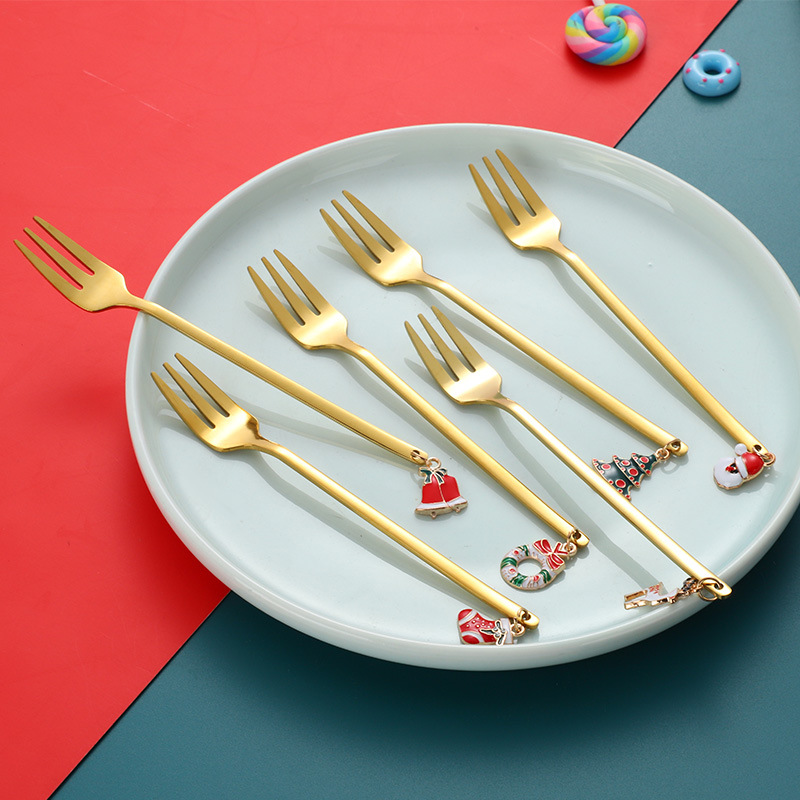 Juego de cuchara de acero inoxidable de Navidad de dibujos animados Cuchara pequeña linda de alto valor Cuchara de postre dorado Cuchara para mezclar café