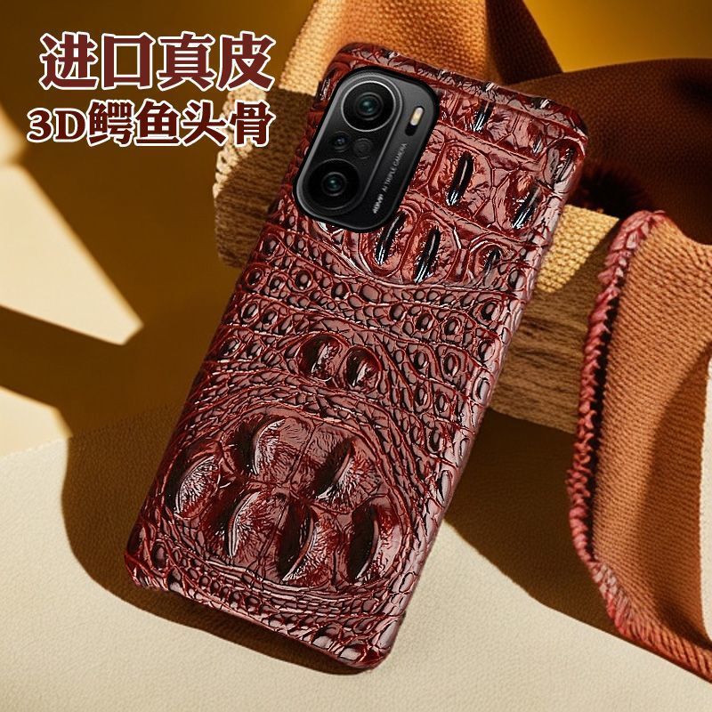 Suitable for Redmi K40 Mobile Phone Case Genuine Leather K40Pro Embossed Crocodile Skull K40S Business Half-Pack Protective Cover for Men