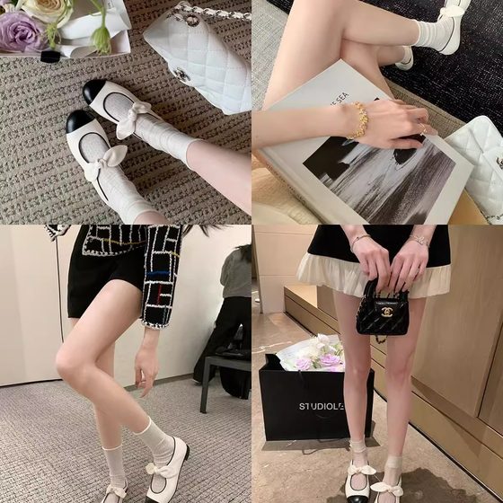 Grape Mom studiolee Bow Stitching Round Head Sheepskin All-match Age-reducing Mary Jane Shoes Women's Spring
