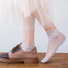 復古蕾絲鏤空網花邊中筒襪女韓國短襪泡泡襪夏季薄款透明襪子批發