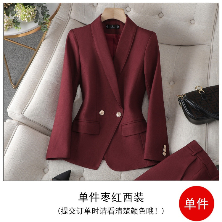 酒红色高端西装外套女春秋2025新款小个子职业正装气质西服两件套|undefined