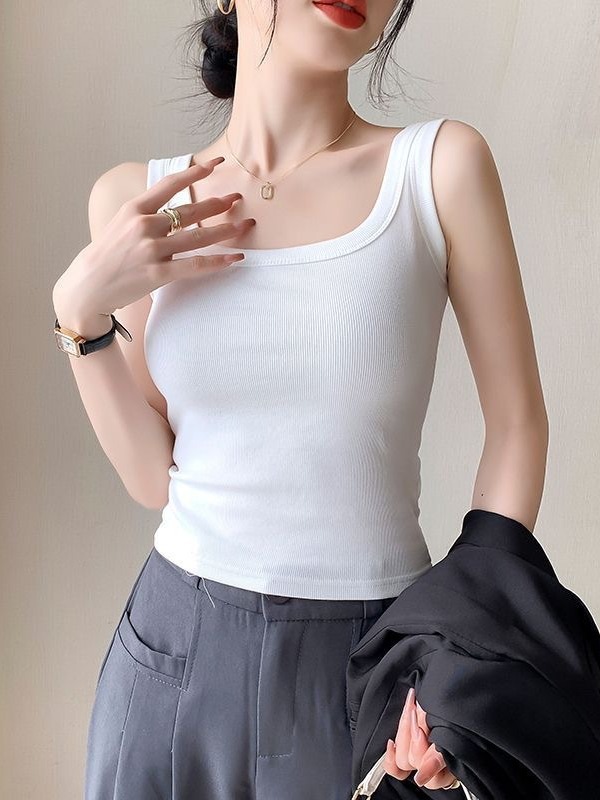 ネジ状の綿素材のキャミソール、女性用インナー、脇肉をカバーするノースリーブトップス、スリムフィット、外でも着用可能、高伸縮性、タイトフィット