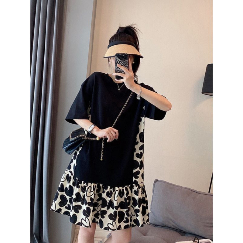 Women's Dress Summer Plus Size Love Dress Summer New Korean Style Floral Skirt Fake Two-Piece Skirt