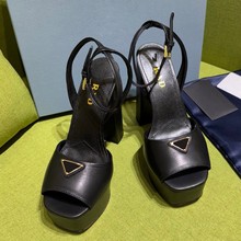 欧美真皮鱼嘴粗跟厚底爆款凉鞋25年夏季新款时尚高跟凉鞋外贸女鞋