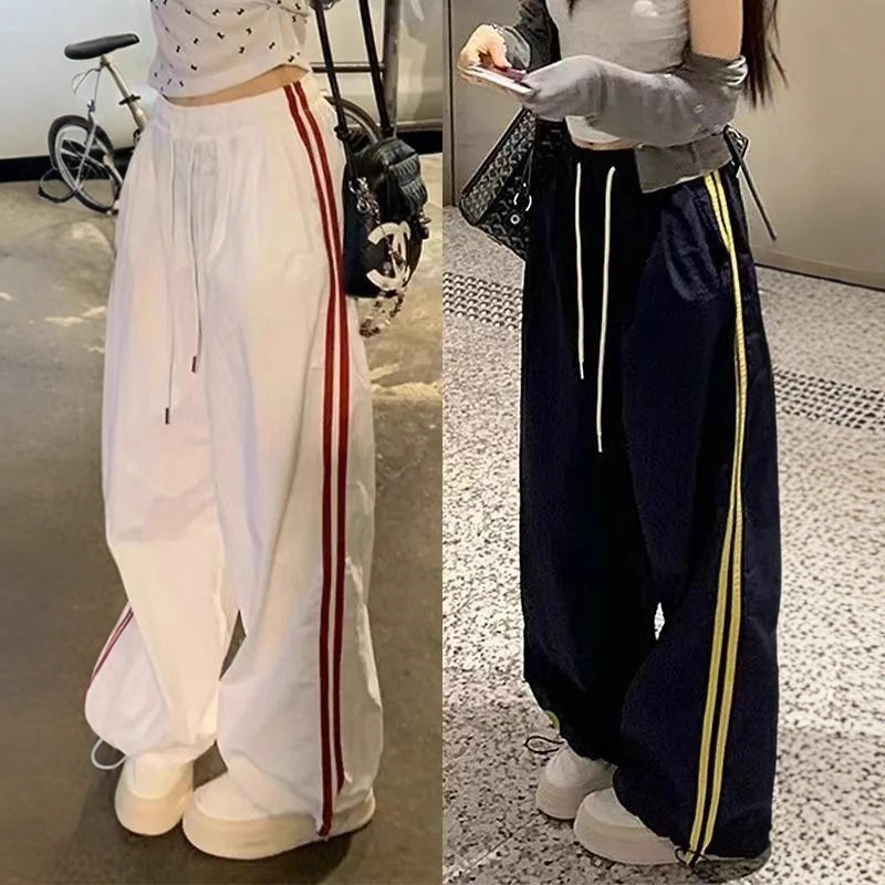 American High Street Navy Blue Two-Stripe Sports Leggings Women's Autum New Cargo Pants Preppy Style Casual Pants Trendy