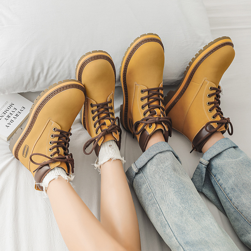 Martin 2024 Autumn New Men's English Style Thick Sole Mid Barrel Big Yellow Couple Work Short Boots_voghion.com
