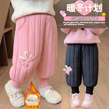 女童纯色蝴蝶结棉裤秋冬款2025新款儿童韩版时尚女孩加厚保暖长裤