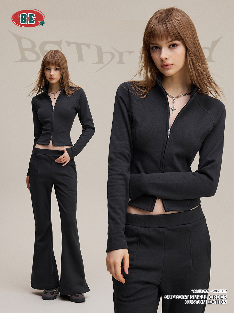 Ropa de mujer BE | Cárdigan de Manga Larga para Mujer, Estilo Europeo y Americano, Retro, Cuello Alto, Cierre de Cremallera, Estilo Lulu, Textura Mousse, Entallado, Otoño 2025 image 6
