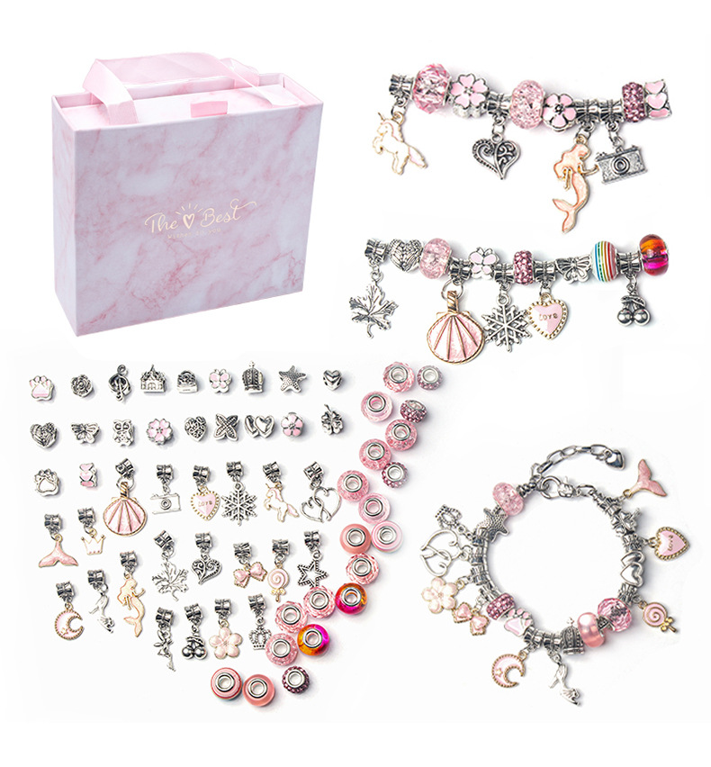 Amazon's New Dazzling Colorful Crystal Beaded Bracelet Diy Children's Jewelry Unicorn Cute Gift Box Set
