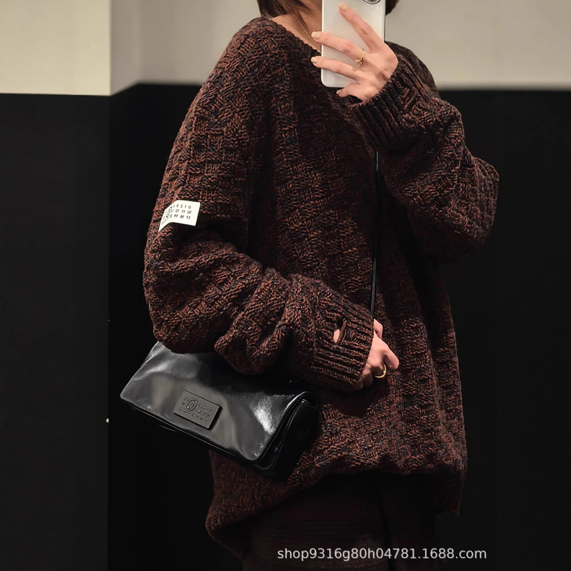 南油高板本25秋冬新款美拉德复古风混纱圆领羊毛套头毛衣男女同款|undefined