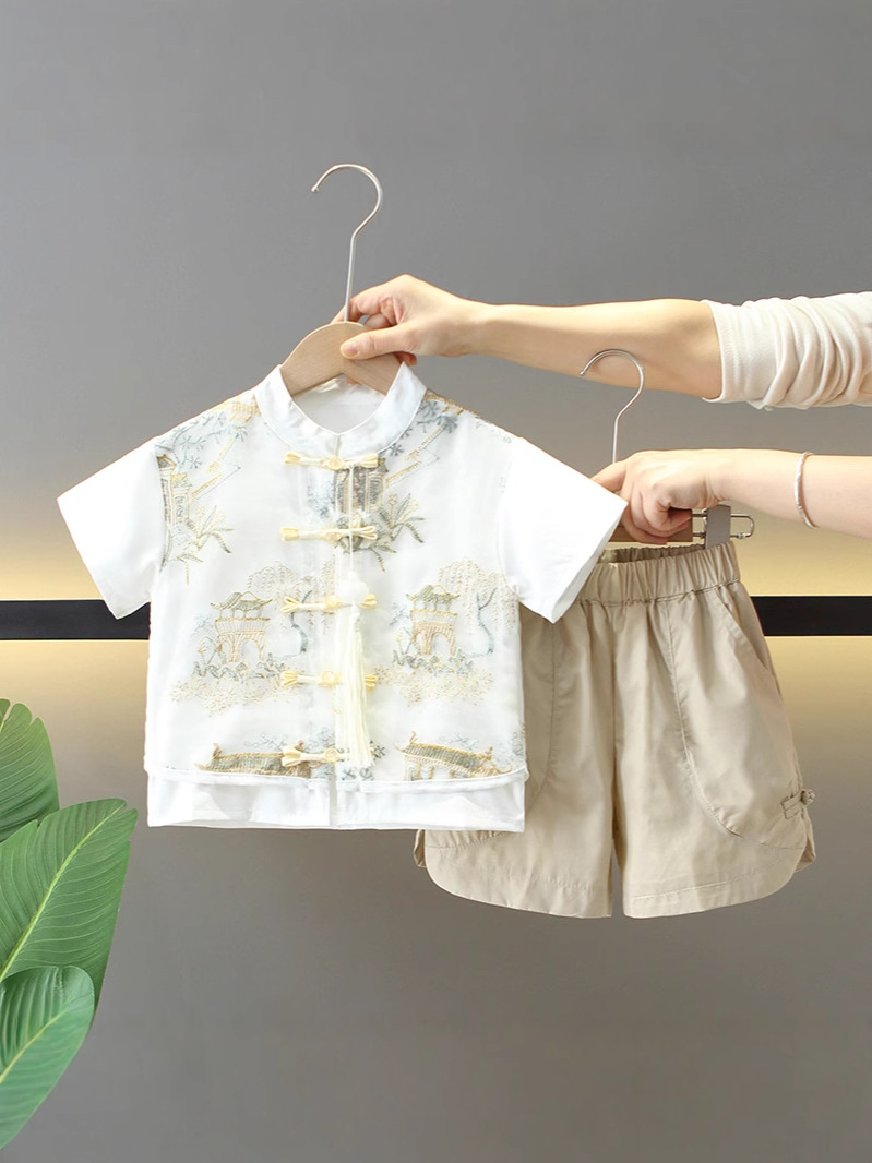 7863 traje de Hanfu de verano para niños 2025 ropa de verano de dos piezas de manga corta de estilo chino nuevo para niños