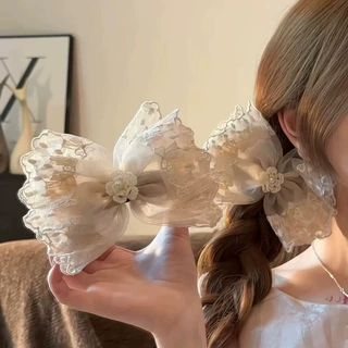 2026新款公主风蕾丝蝴蝶结香蕉夹女精致蕾丝花边发卡法式头饰发饰
