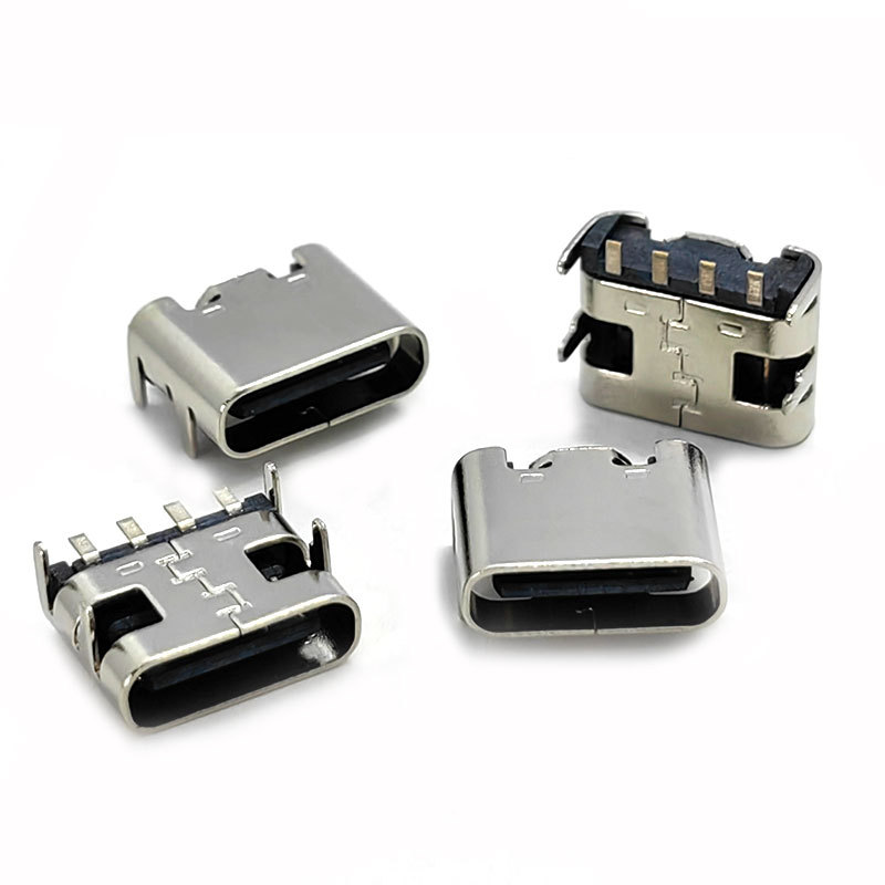 Type-C母座4P臥式四腳插板貼板6.8快充接口3.1USB連接器typec母頭