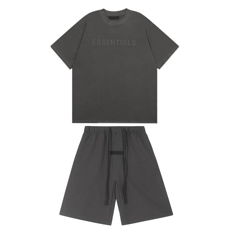 FOG de doble línea ESSENTIALS letras de silicona estéreo flocado de manga corta pantalones cortos deportivos casuales de la calle para hombres y mujeres de moda