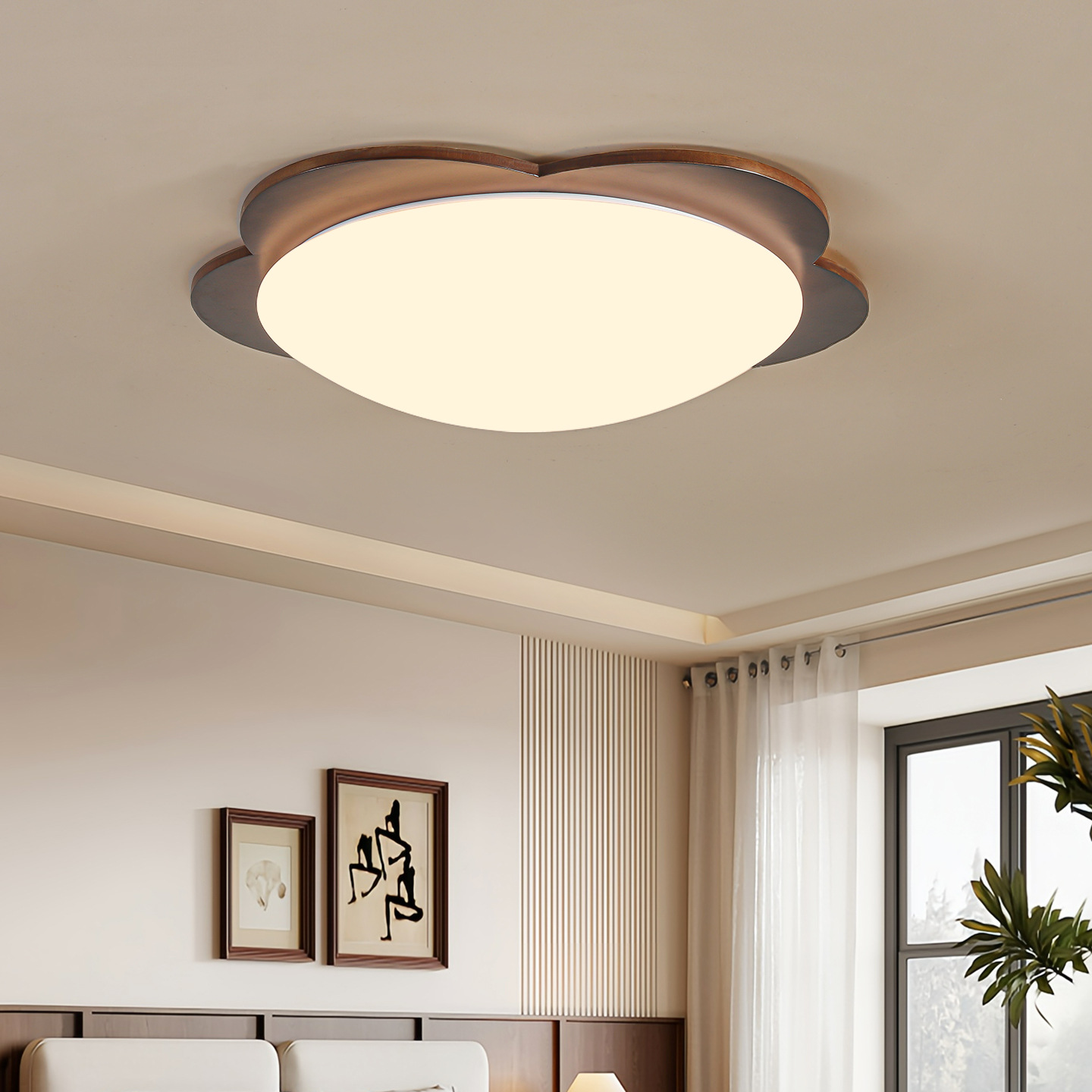 Luz de techo de dormitorio medieval nueva madera china flor creativa dormitorio principal luz de protección de ojos de espectro completo 700L