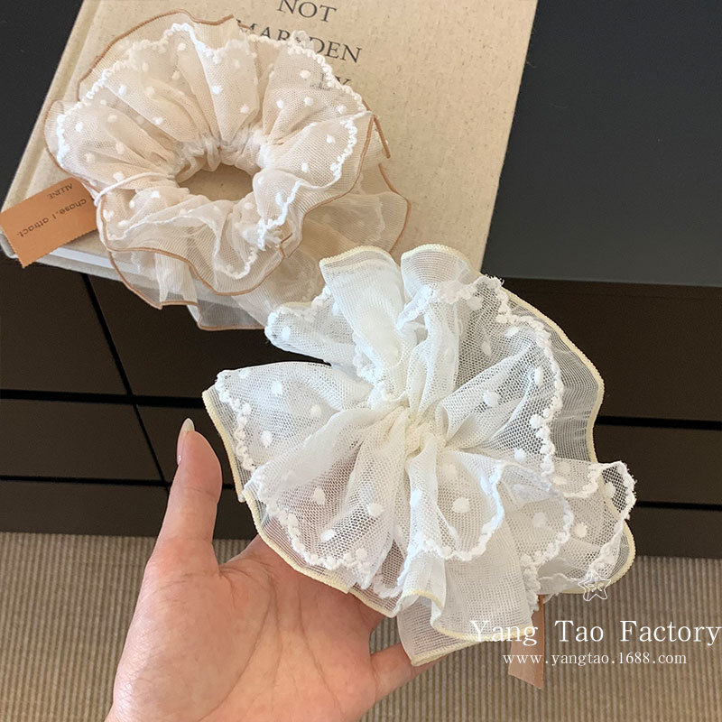 Hermoso hilo de malla de encaje punto tridimensional de doble capa de cabello grueso anillo de cabello de cabello cuerda de cabello baja joyas de cabello de cola de caballo