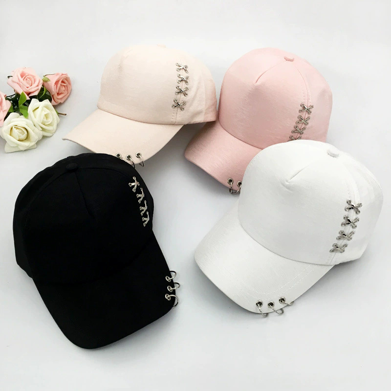 Korean Style Spring & Fall Metal Cross Hoop Duck Tongue Baseball Cap Men's and Women's Fashion Trendy Sun Hat Couple Casual Hat