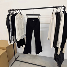 尾单 时尚气质黑色显瘦高腰修身微喇牛仔裤