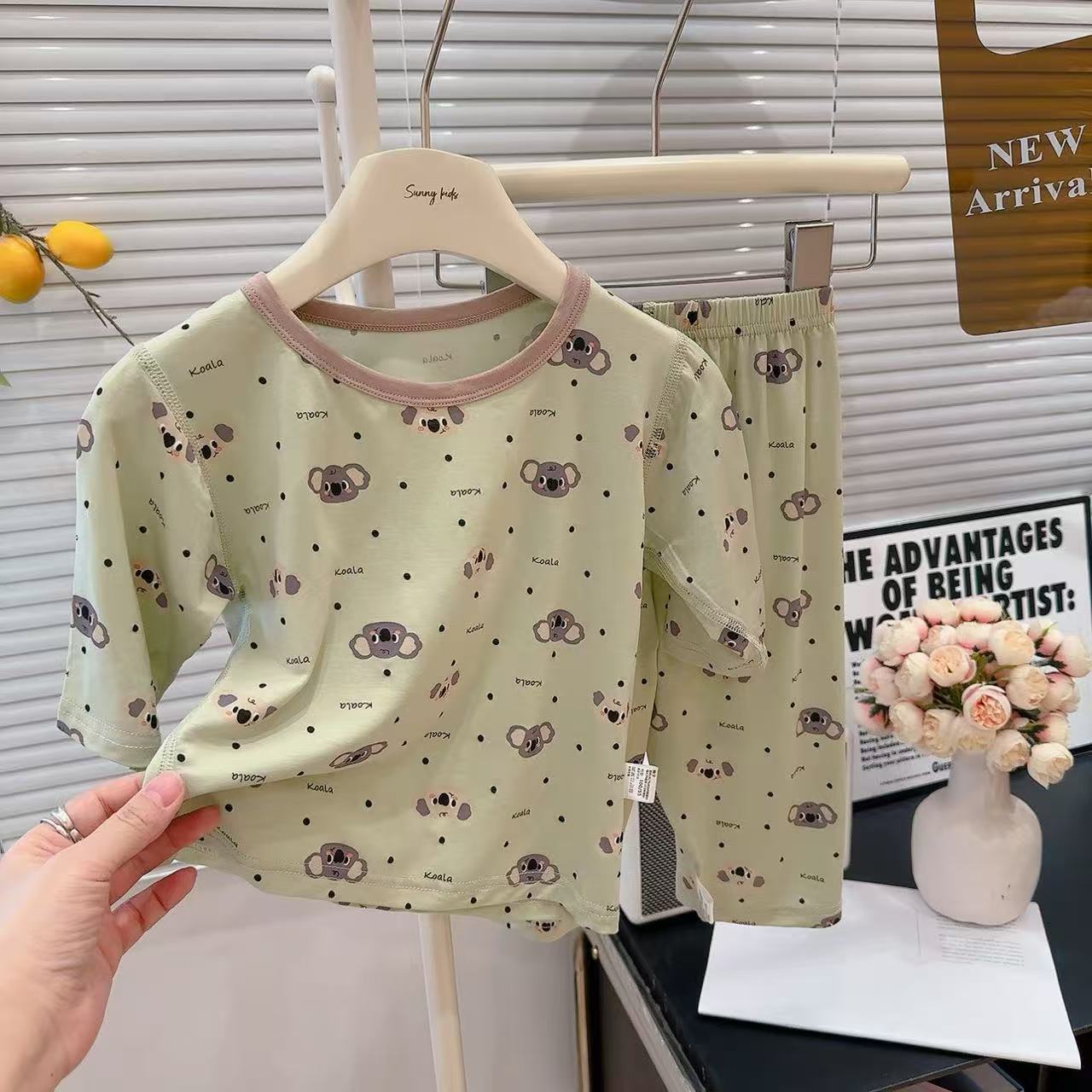 [Personalizado] Pijamas para niños, ropa de aire acondicionado ligera y transpirable para niños de verano, traje de ropa para el hogar de encaje de manga tres cuartos para niñas