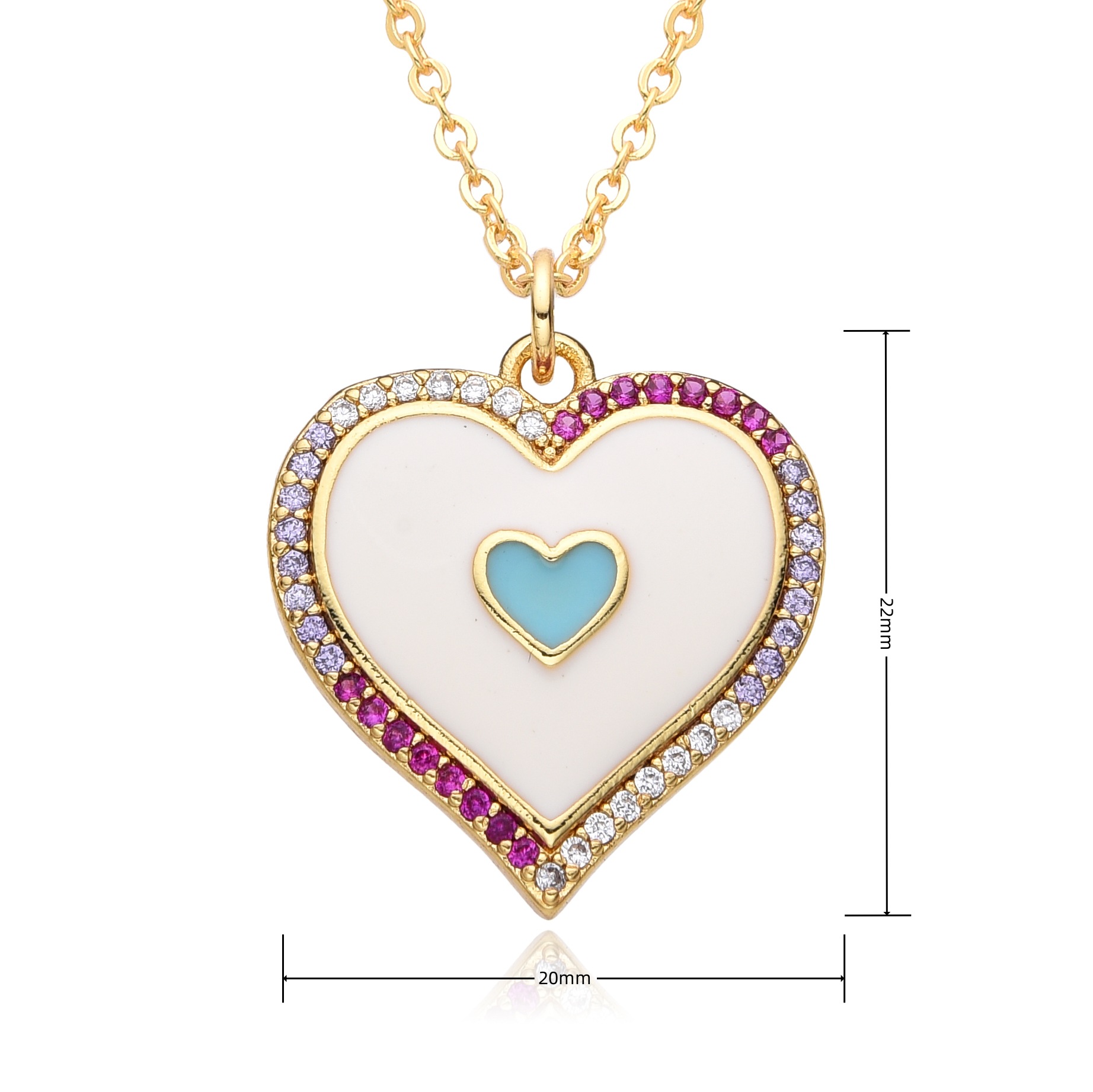 Heart Shape Pattern Copper Inlay Heart Shape Zircon Pendant Necklace