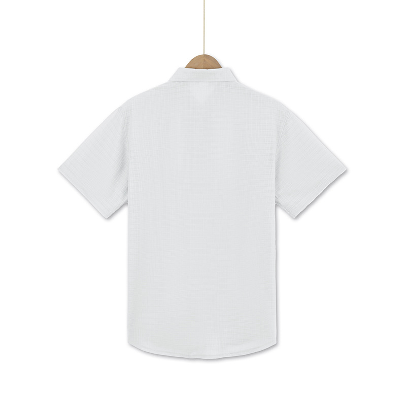 Chemise d'été à manches courtes pour homme, couleur unie, double poche, décontractée, pour les vacances_voghion.com