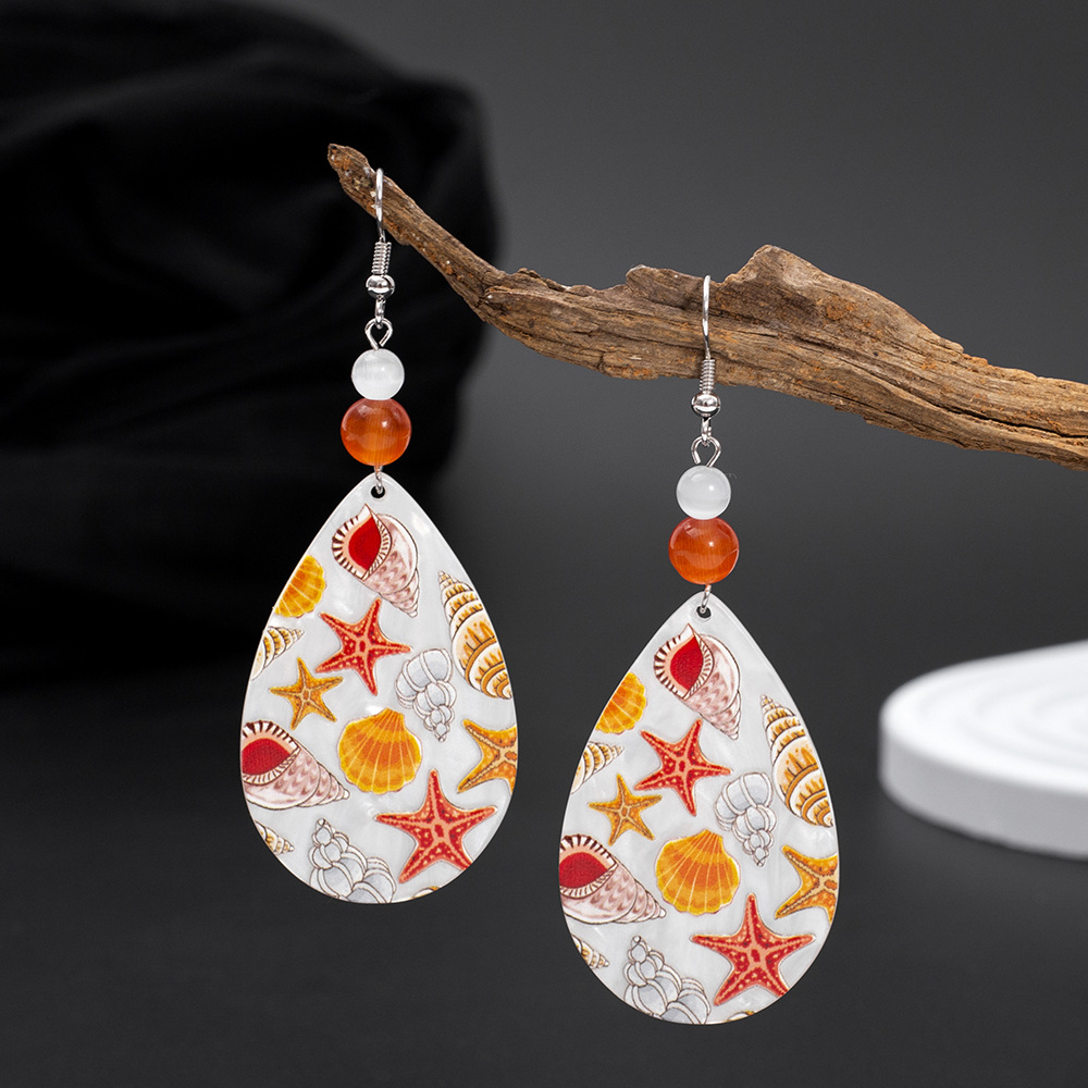 Women's Acrylic Drop Earrings Starfish Shell Conch Beach Style_voghion.com