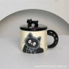 Gray cat ceramic cup + lid Simple set