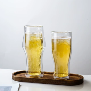 高透双层玻璃啤酒杯创意小麦精酿郁金香杯酒吧餐厅杯子比尔森水杯