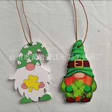 爱尔兰节木制三合板三叶草挂件 鲁道夫小矮人 威士忌巧克力片插枝