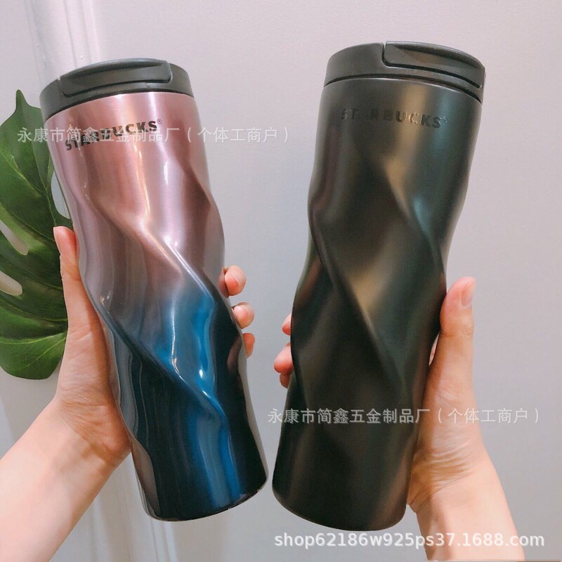 Foreign Trade Best-Selling Spiral Stainless Steel 304 Thermos Cup with High Appearance Gradient Office Couple Car Coffee Cup