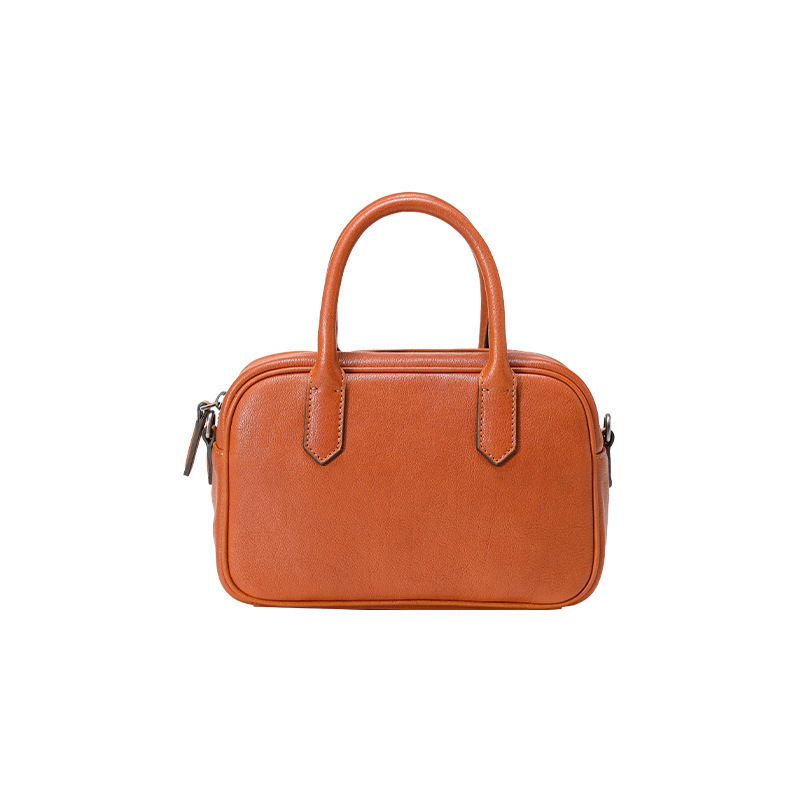 Qiuzhen Wide Vegetable-Tanned Cowhide Casual Versatile Handbag Crossbody Shoulder Bag Bowling Small Square Bag For Women - Thumbnail 8