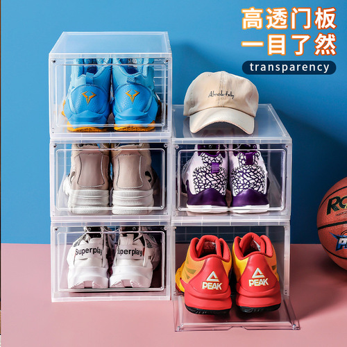Transparent plastic shoe storage box with lid, drawer-style, thickened dustproof and foldable storage container