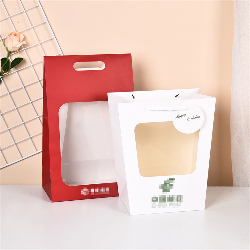 Fabricantes de Tarjeta blanca bolsa de regalo de la ventana bolsa de regalo personalizado papel embalaje bolsa impresión logo venta al por mayor