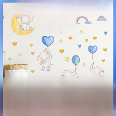 zsz1326z新款卡通小象氣球彩虹牆貼兒童房客廳臥室背景裝飾牆貼紙