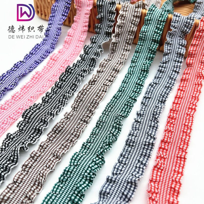 2.5 Plaid Double Open Ear Ruffle Lace Skirt with Elastic Band Hem Cuffs Ruffle Accessories Hat Decoration Matching