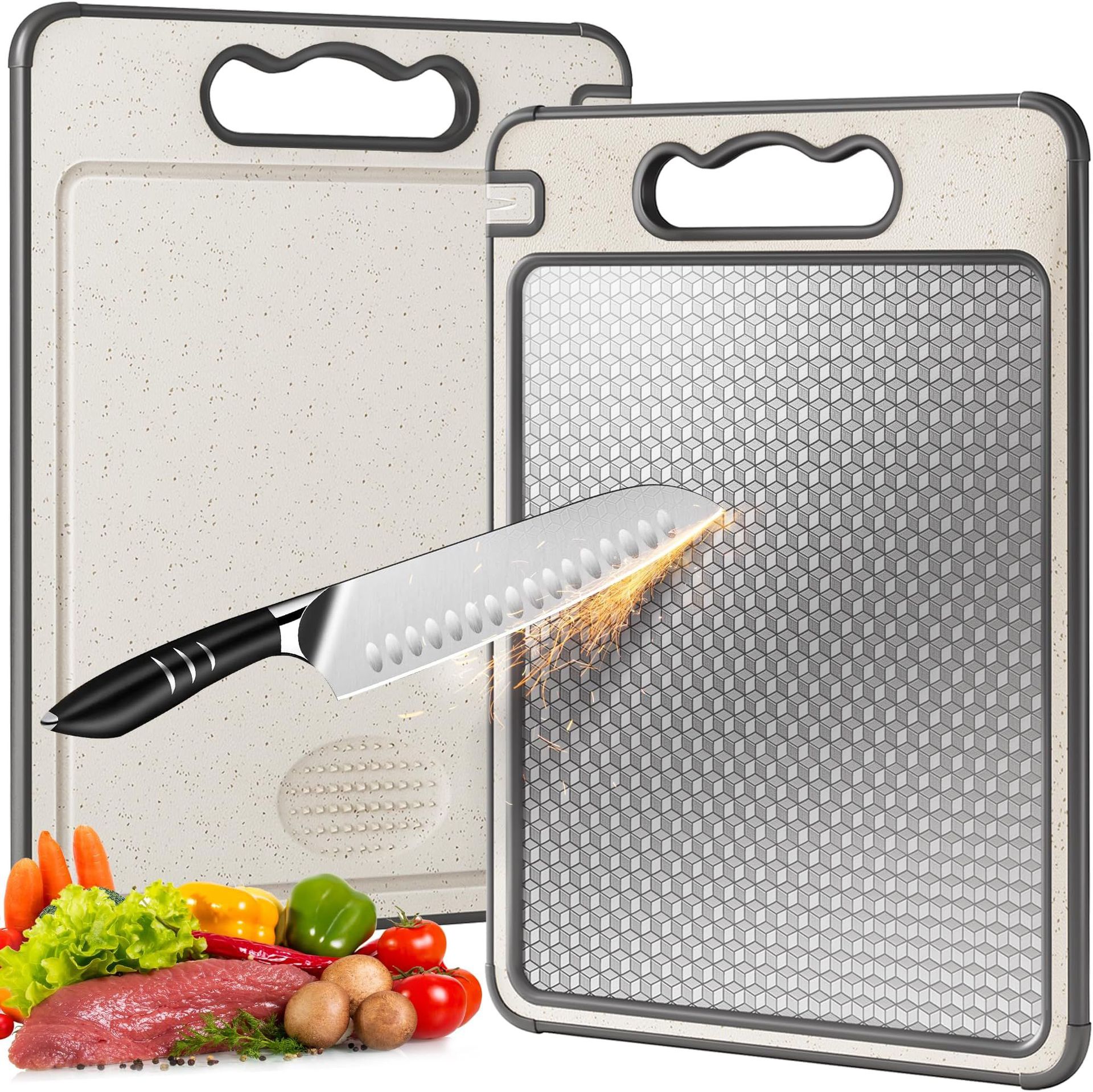 Tablero de cortar de plástico de acero inoxidable 304 antibacteriano de doble cara, cocina doméstica, grado alimenticio, tabla de cortar de paja de trigo PP, tabla de cortar