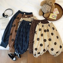 秋冬男女童装休闲裤宝宝洋气儿童个性潮牌韩版波点卡通加绒灯笼裤