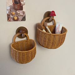 レトロな籐風収納かご 壁掛け収納バスケット ハンドバスケット 家庭用フルーツバスケット 野菜バスケット 編み込み収納かご