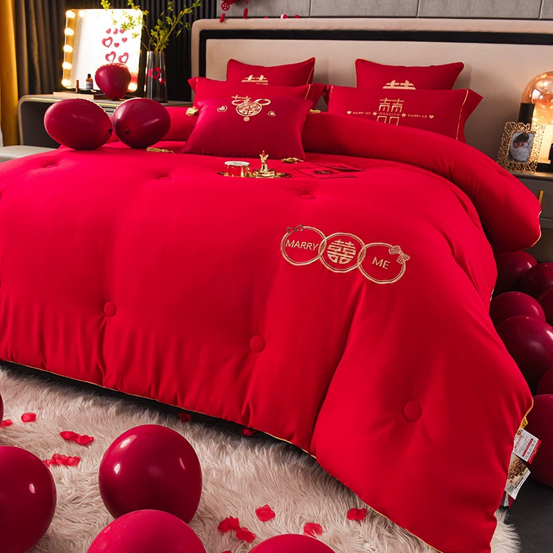 Одеяло из хлопка и соевого волокна, красное, весенне-осенне-зимнее одеяло, праздничное одеяло с вышивкой, свадебный подарок, одеяло, свадебное постельное белье