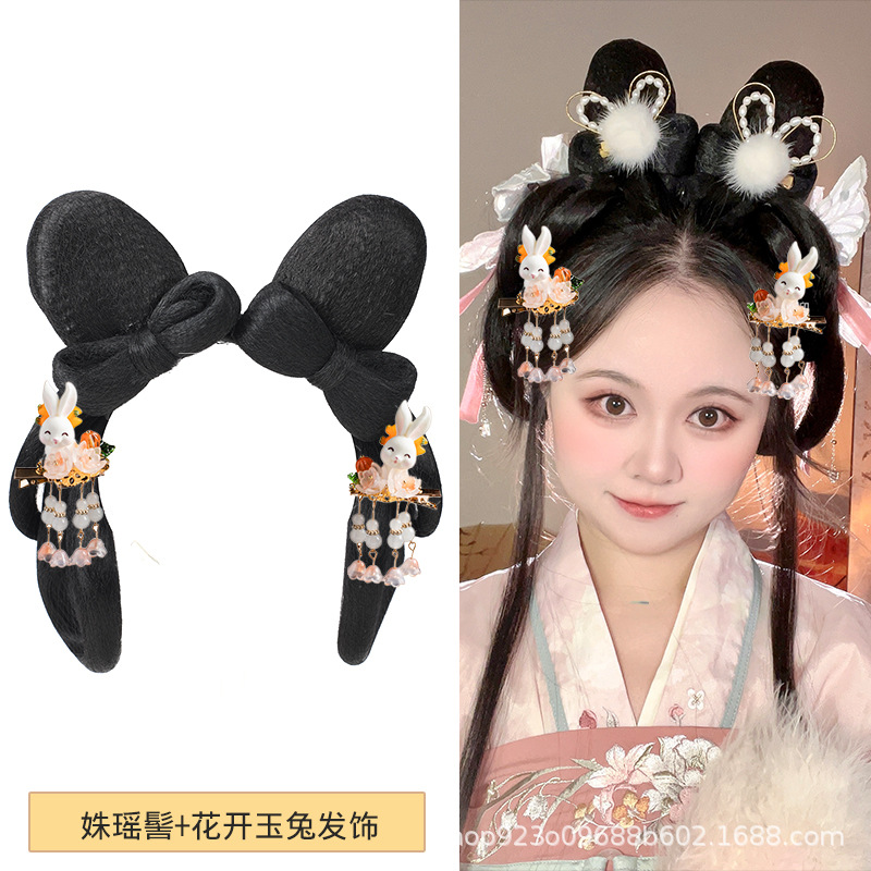 비취 토끼 꽃 요정 + 꽃 비취 토끼 헤어 액세서리