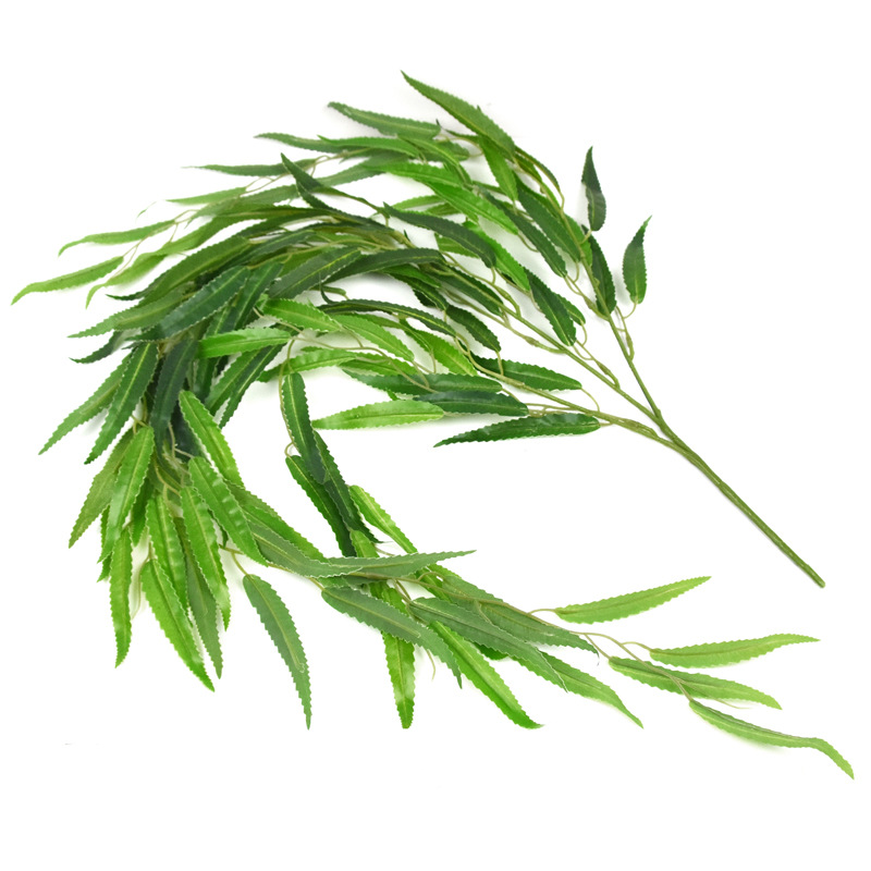 丝印仿真柳叶假叶子125叶垂柳人造柳条场景布置壁挂藤条源头厂家